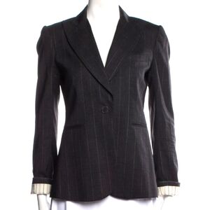 Theory Charcoal Metallic Pinstripe Wool Blazer XS